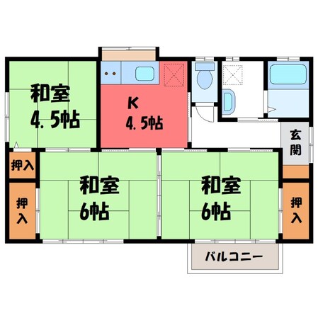 真岡駅 徒歩13分 1階の物件間取画像